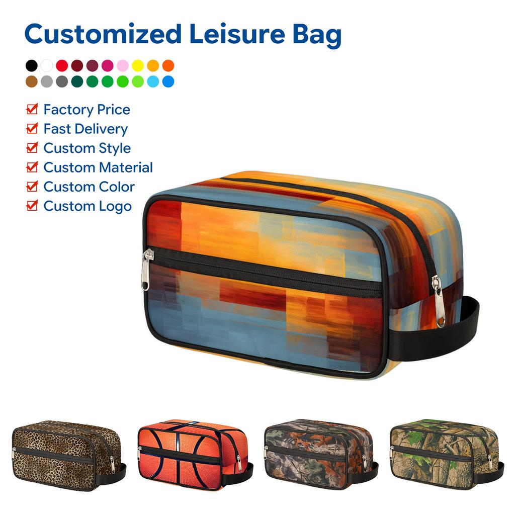 Multi Compartment Toiletry Bag Custom Pattern Polyester Cosmetic Organizer Bag for Ladies Travel Makeup Storage