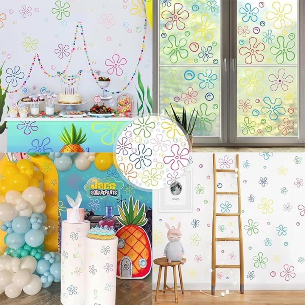 106PCS Flowers and Bubbles Wall Decals Under The Sea Birthday Party Peel and Stick Colorful Bubble Stickers Car,Bedroom,Bathroom,Windows,Laptop Decor