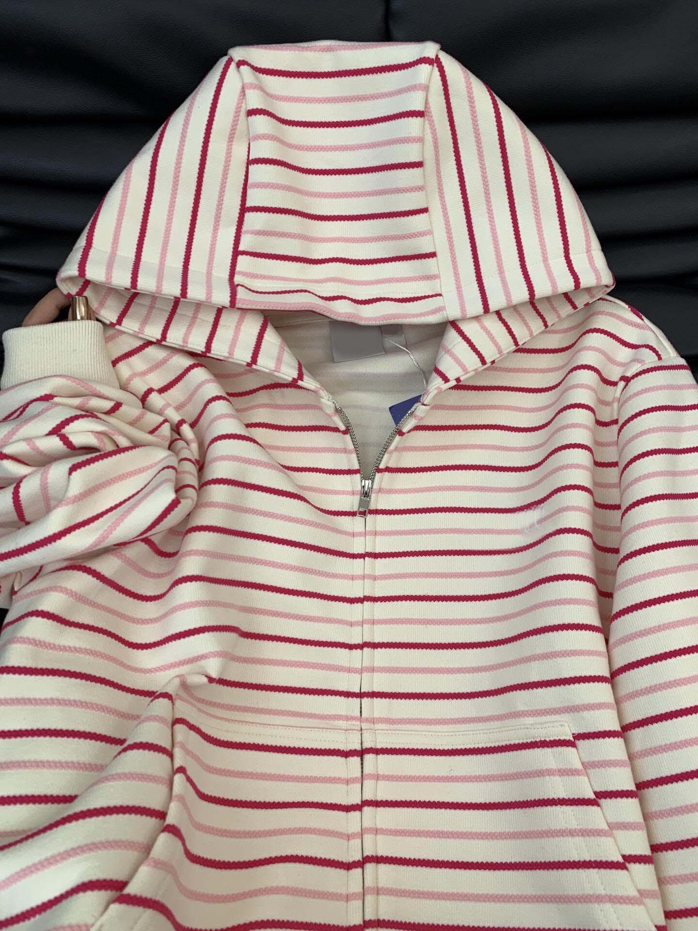 Розовая полосатая куртка-свитер с капюшоном женская весенне-осенняя новая корейская свободная повседневная ленивая кардиган M