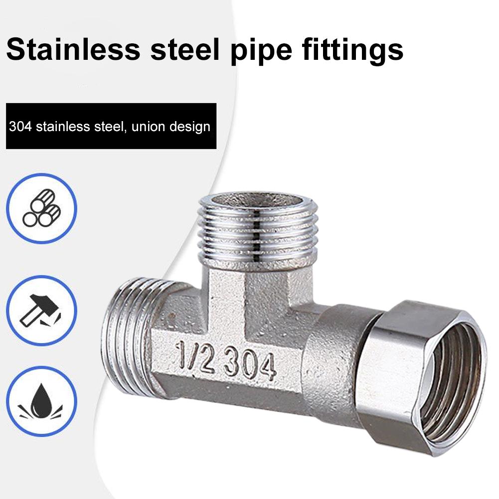 G1/2 3-Way T-Adapter 304 Stainless Steel Water Splitter External-External-Internal Threaded Shower Diverter Valve For Bathroom T