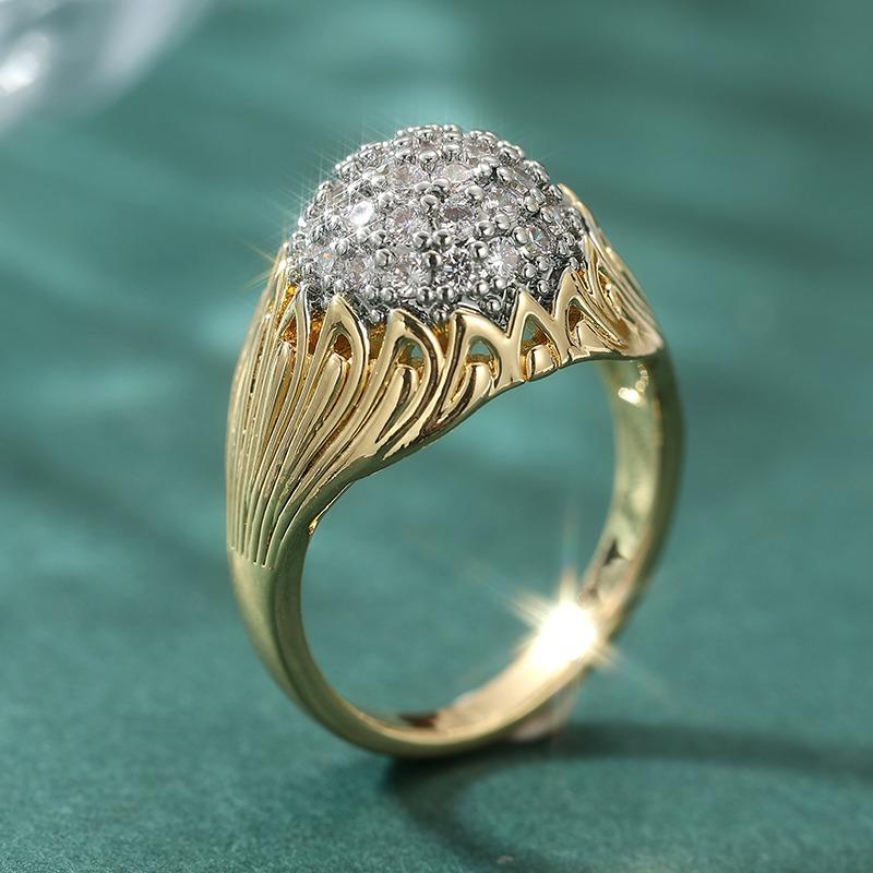 Trendy Inlaid White CZ Women's Ring Sparkling Two Color Hand Carving Daily Wear Party Jewelry Anniversary Gift