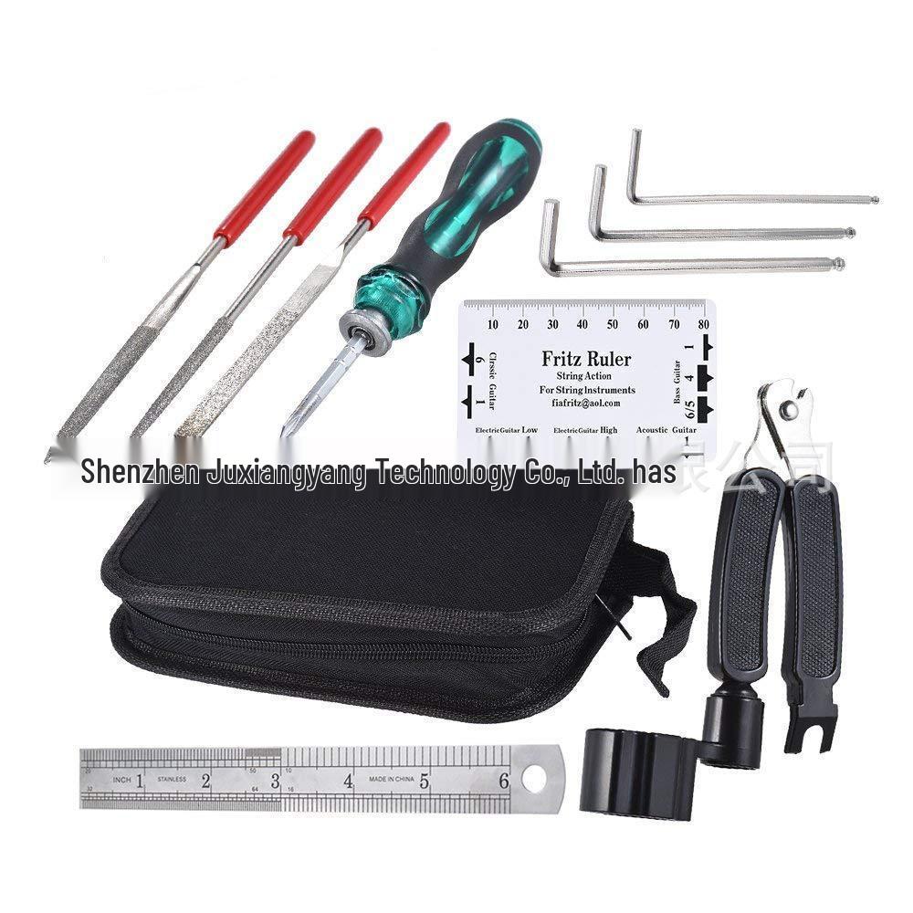 Guitar Repair Kit: 11-in-1 Tool Set with Wrench, File, String Gauge & Cutter, Fret Polisher, and Accessories