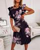 Europäisches florales Kleid mit Rüschensaum