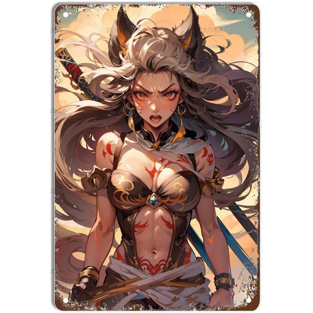Fox Anime Pinup Girls Metal Tin Signs Wall Decoration Plaque Vintage Poster Iron Painting for Man Cave Home Cafe Garden Club Bar