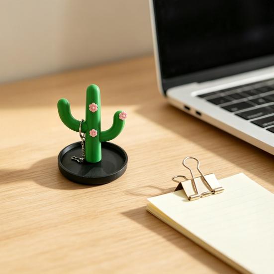 3D Printed Cactus Jewelry Holder, Desktop Jewelry Organizer, Jewelry Display Rack with Cute Pink Flower Design for Rings Earrings Bracelets Necklace,