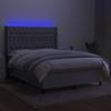 Box Spring Bed with Mattress & LED Lights Light Grey 140 X 190 Cm Fabric