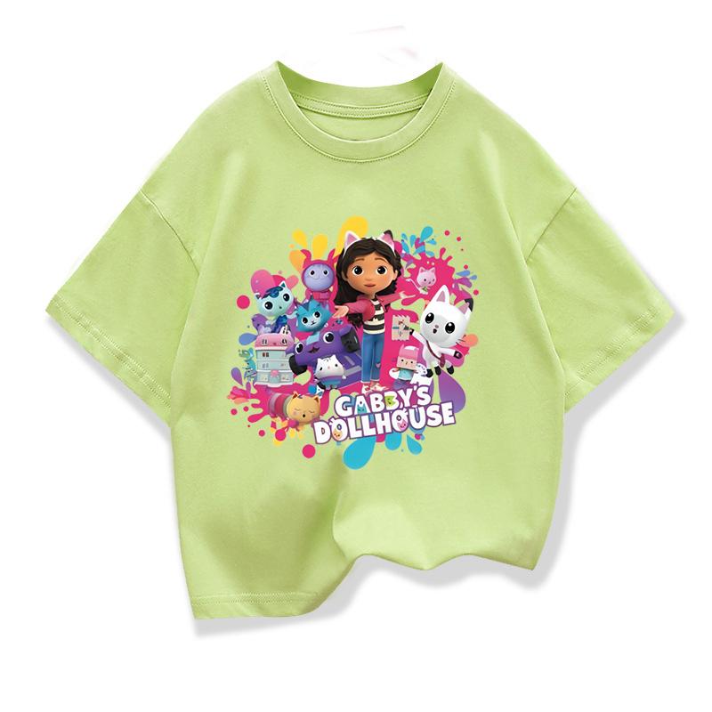 Summer Tee Girls Short Sleeve Tops Kawaii Gabbys Dollhouse T-shirt for Baby Girls Gabby Cats T Shirts Kids Children Clothing