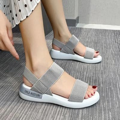 Damen Sandalen mit elastischem Stricknetz, lässig, für den Sommer, weiche Keilabsatz-Plattform, Peep-Toe, leichte Sandalen, rutschfeste Sportschuhe für den Strand