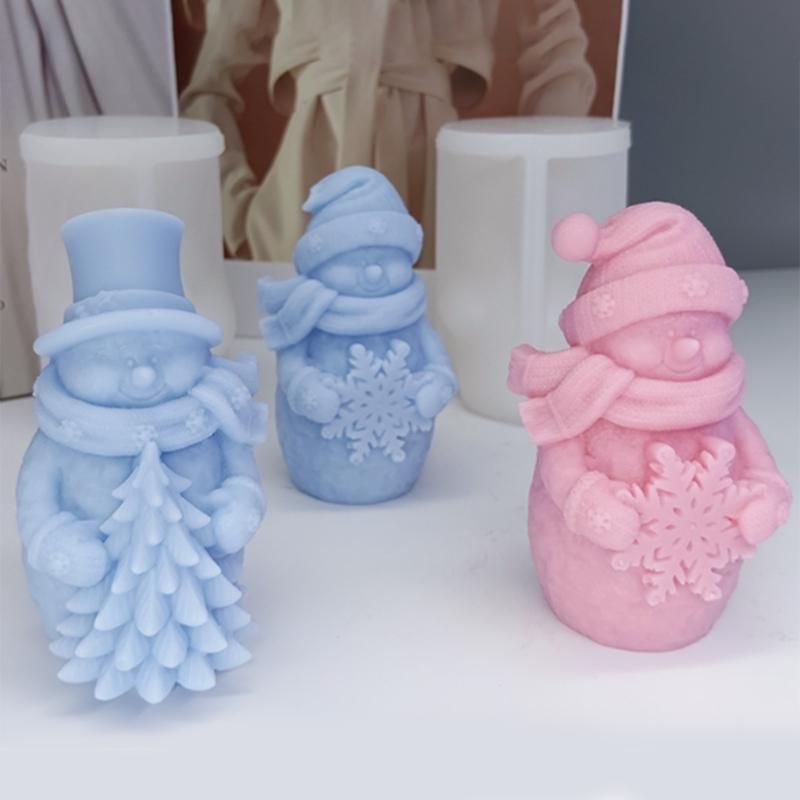 Christmas Silicone Candle Mould Snowman Shape Easy Releases Designs Handmade Gift For Holiday Decoration