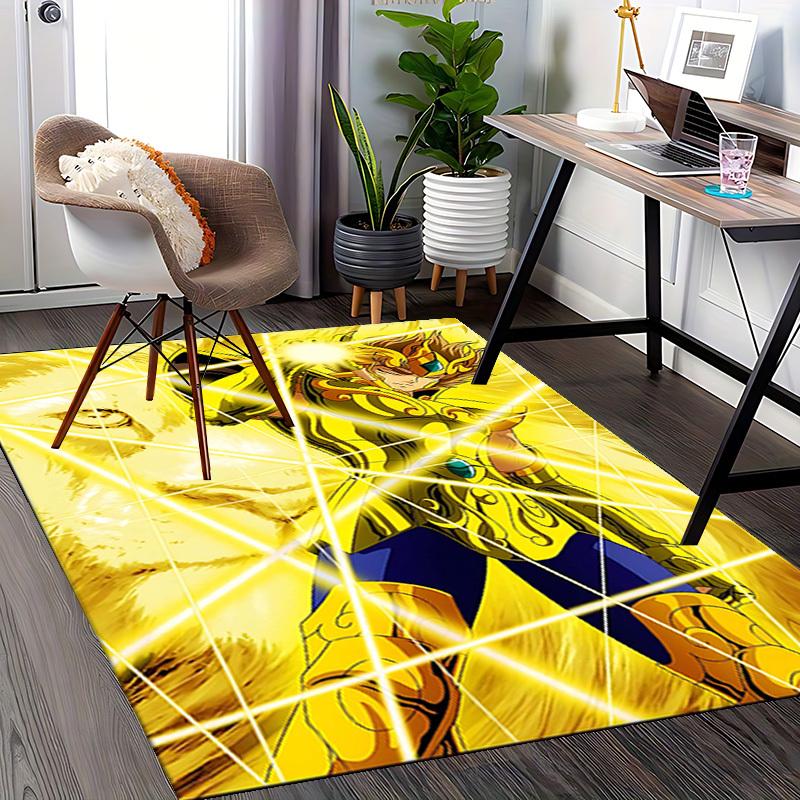 1pc Golden Lion Saint Seiya Chair Mat - Anime Cartoon Design Office Desk Pad, Non-Slip Rug for Home Decor, Suitable for All Seasons.R010