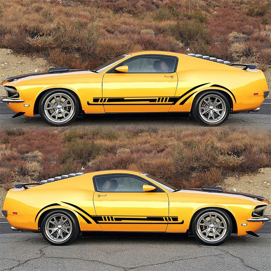 2pcs Car Side Stripes Graphics Vinyl Sticker Decals Racing Sport Car Stickers Auto Body DIY Car Accessories