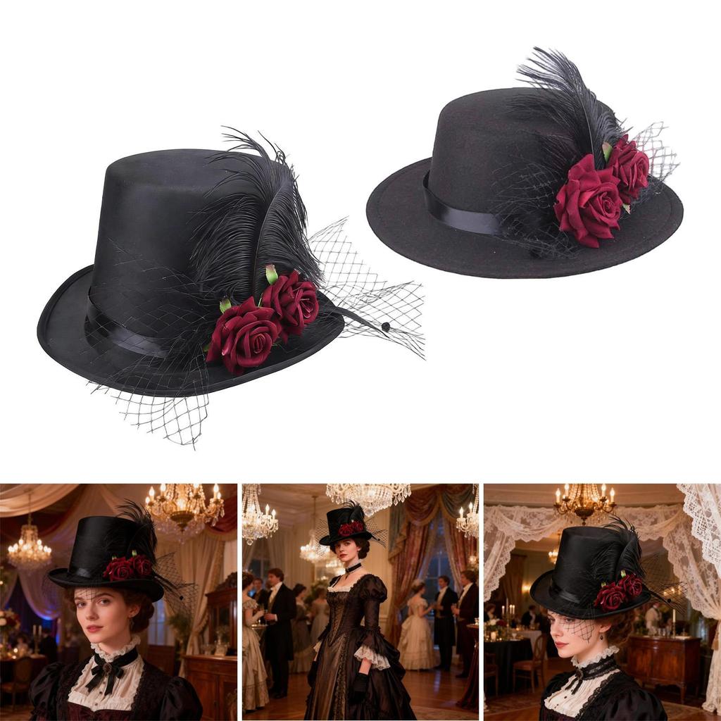 Top Hat Costume Artificial Rose Flower Feather for Carnival