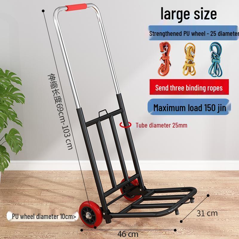 Carrito de Compras Plegable Portátil para Uso Doméstico - Carrito de Equipaje de Acero al Carbono Tirado a Mano para Comestibles