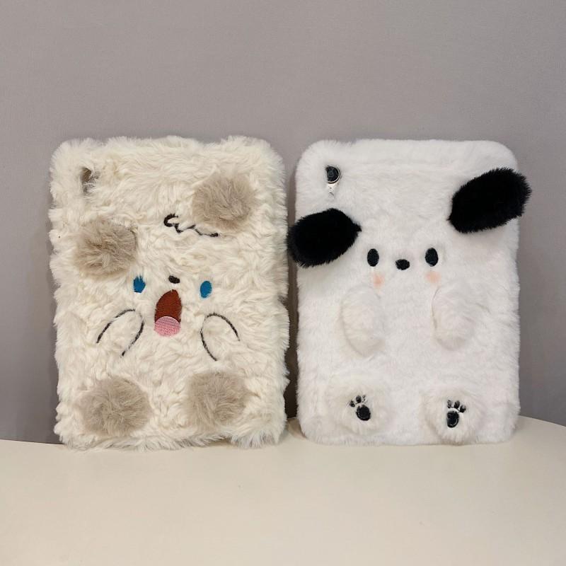 Cute Surprised Dog Tablet Case IPad Air 3 4 7 Mini - Plush Fuzzy Full Coverage Sleeve In Transparent Style