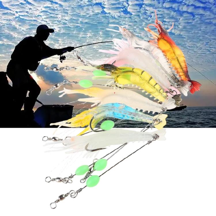7 Pcs Silicone Soft Shrimp Baits with Hooks Luminous Swimbait Fishing Tackle