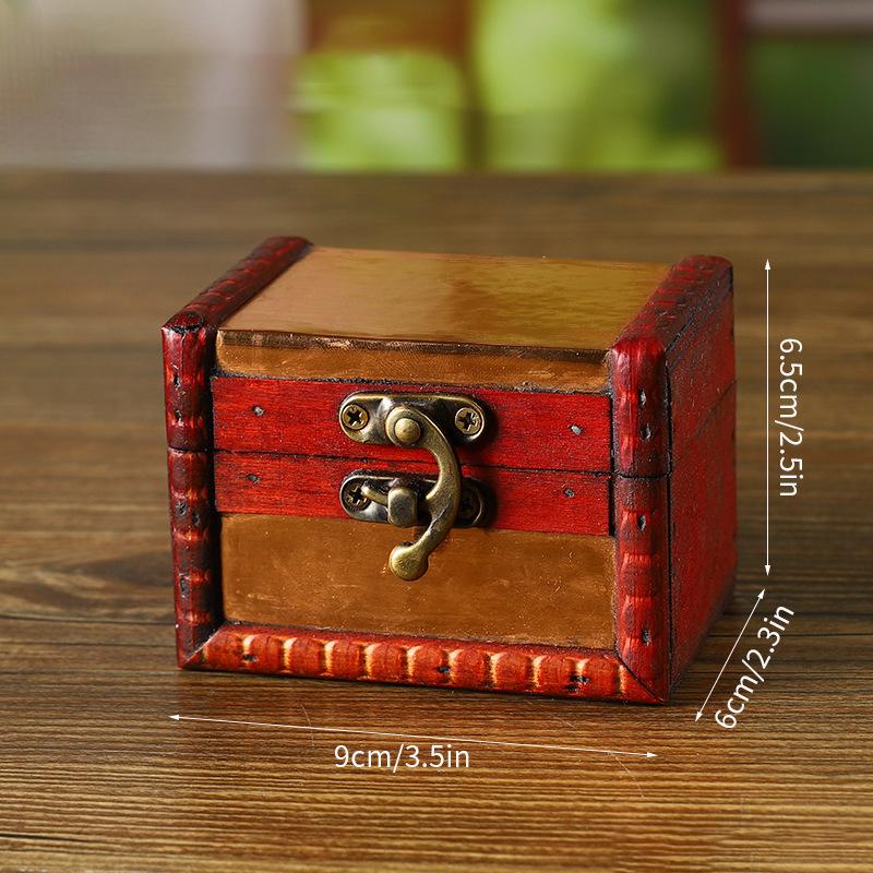 1pc Medieval Retro Jewelry Storage Box Wooden Treasure Jewelry Container Trinket Decor Box Props Pirate Jewelry Display Case