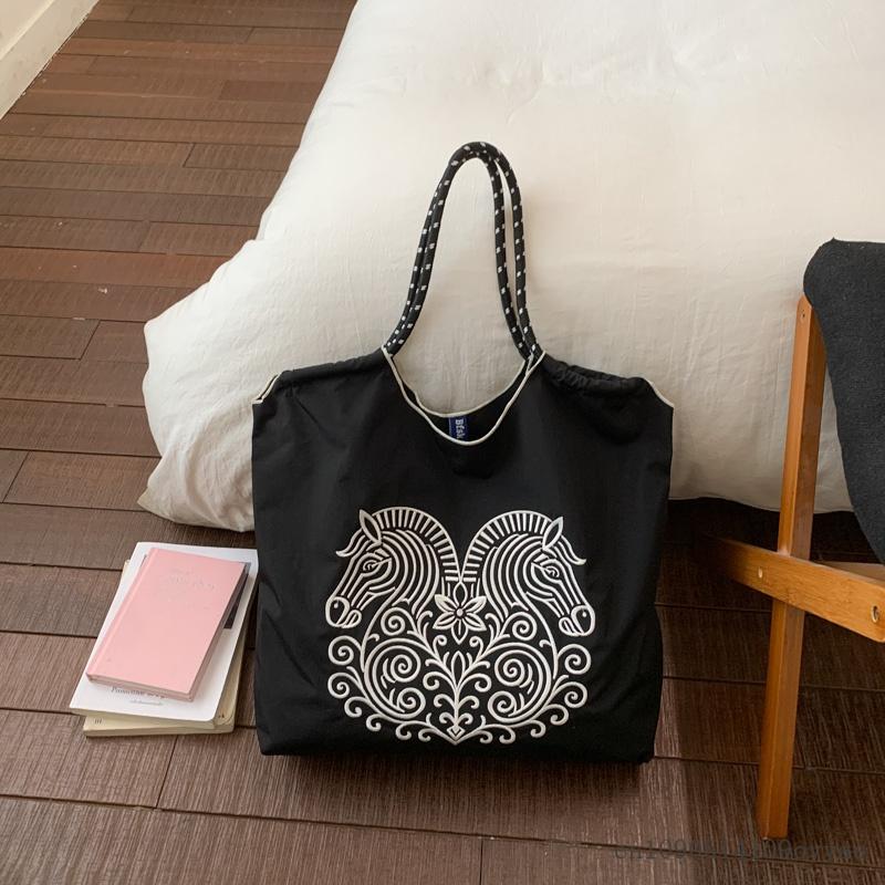 Womens Spring Summer Tote Bag Nylon Cloth Shopping Bag Soft Structure Mobile Phone Pocket Interior Commuting Travel Shoulder Bag
