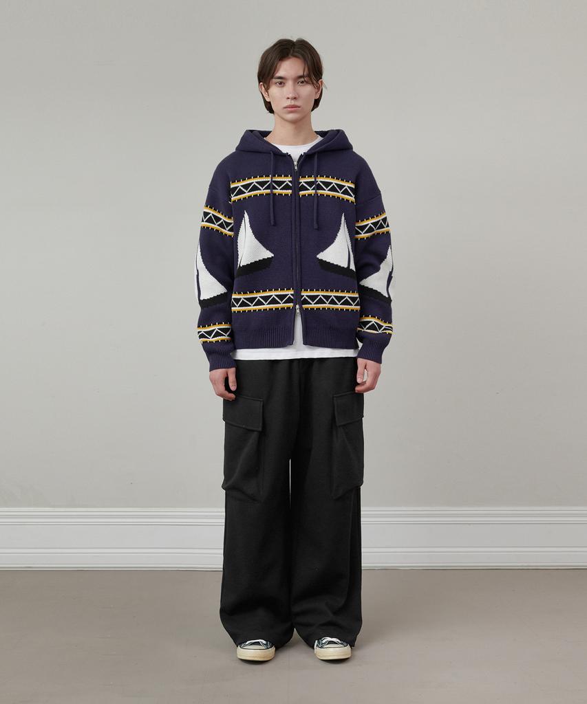 Glw Oversized Sailing Hooded Knit Zip-Up Navy