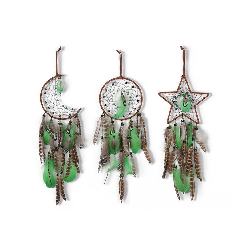 Vintage Green Feathers Dream Catcher Garden Hangings Bohemian Wind Chimes Window Pendants Room Handmade Ornament Home Decoration