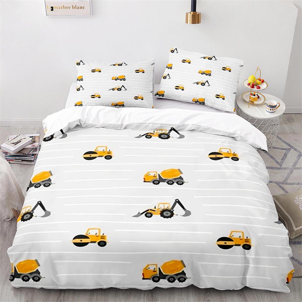 Cartoon Engineering Vehicle Childrens Duvet Cover Set Tractor Truck Quilt Cover Modern Bed Set For Kid Boy Polyester Bedding Set