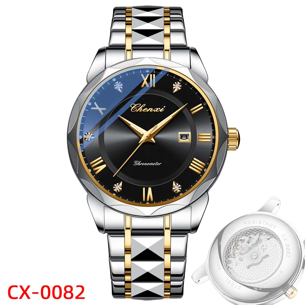 CHENXI New Stylish Men's Quartz Watch Casual Business Calendar Large Dial Stainless Steel Men's Quartz Watch Water-Resistant