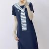 Spring/Summer 2026 Striped Casual T-Shirt Dress with Elegant Shawl