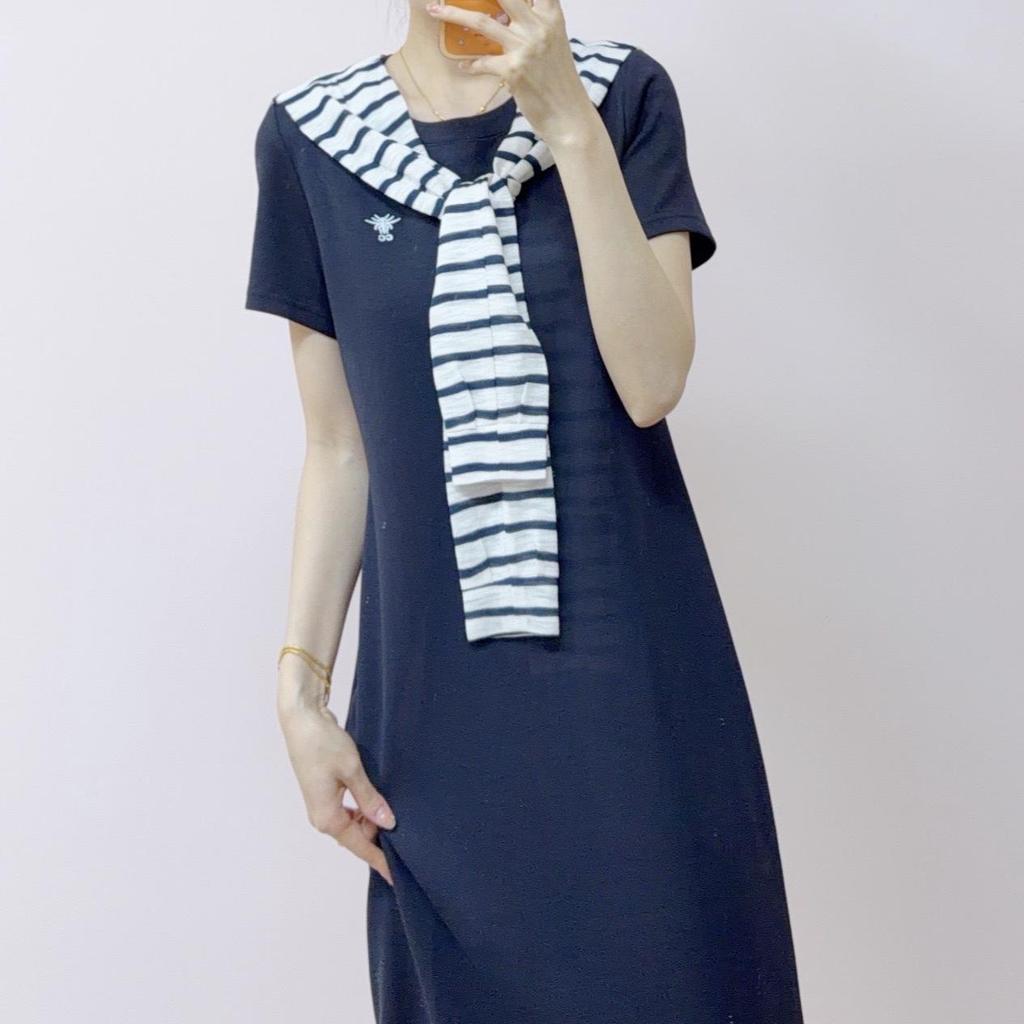 Spring/Summer 2026 Striped Casual T-Shirt Dress with Elegant Shawl