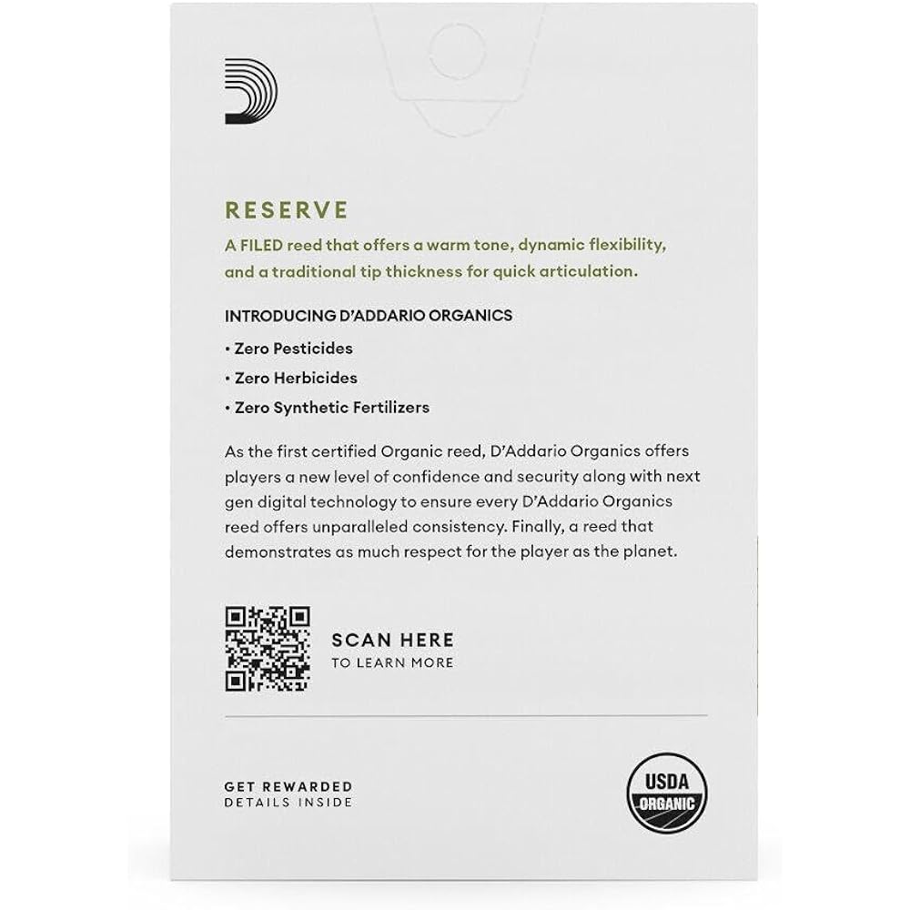 D'Addario WoodWinds Daddario Reed for Alto Saxophone USDA Organic Certified RESERVE ODJR1035 [Har...