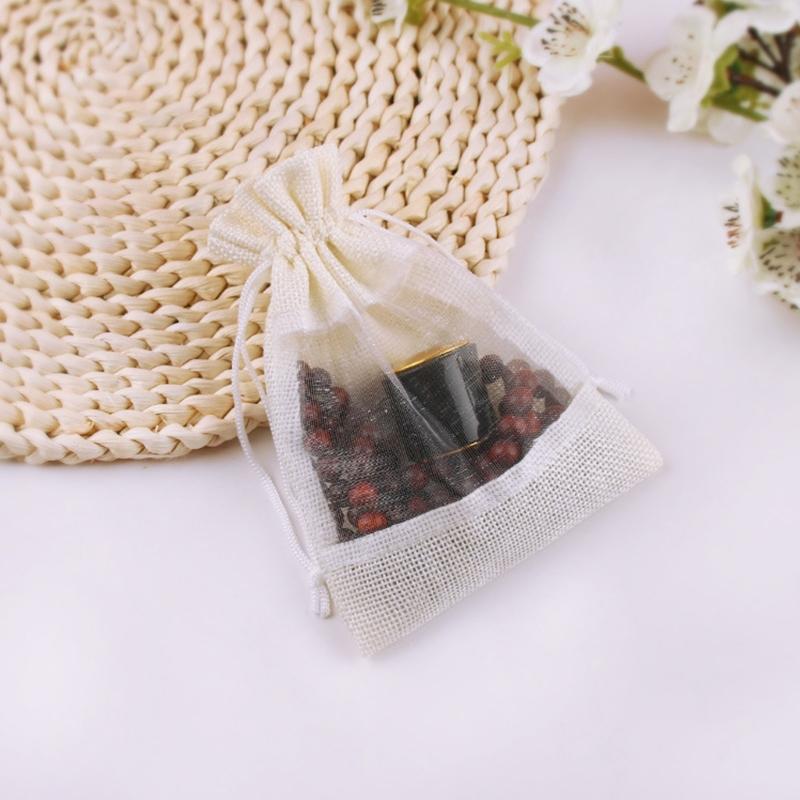 8PCS Friendly 10x14cm Linen Drawstring Bag Reusable Practical Cloth Pouch For Food Clothes Toy Storage
