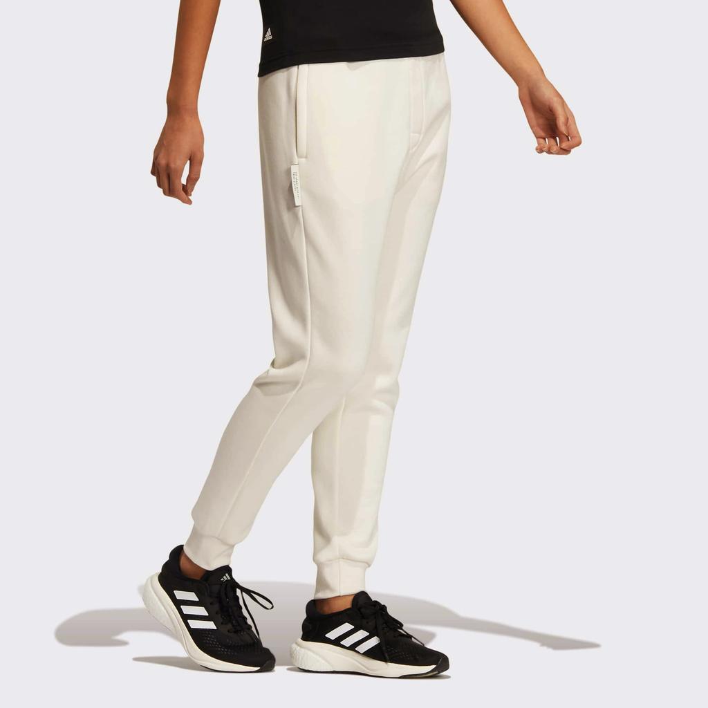 Adidas FW22 Logo Print Elastic Waist Fleece Cuffed Sports Pants Women Bottoms White IB2719