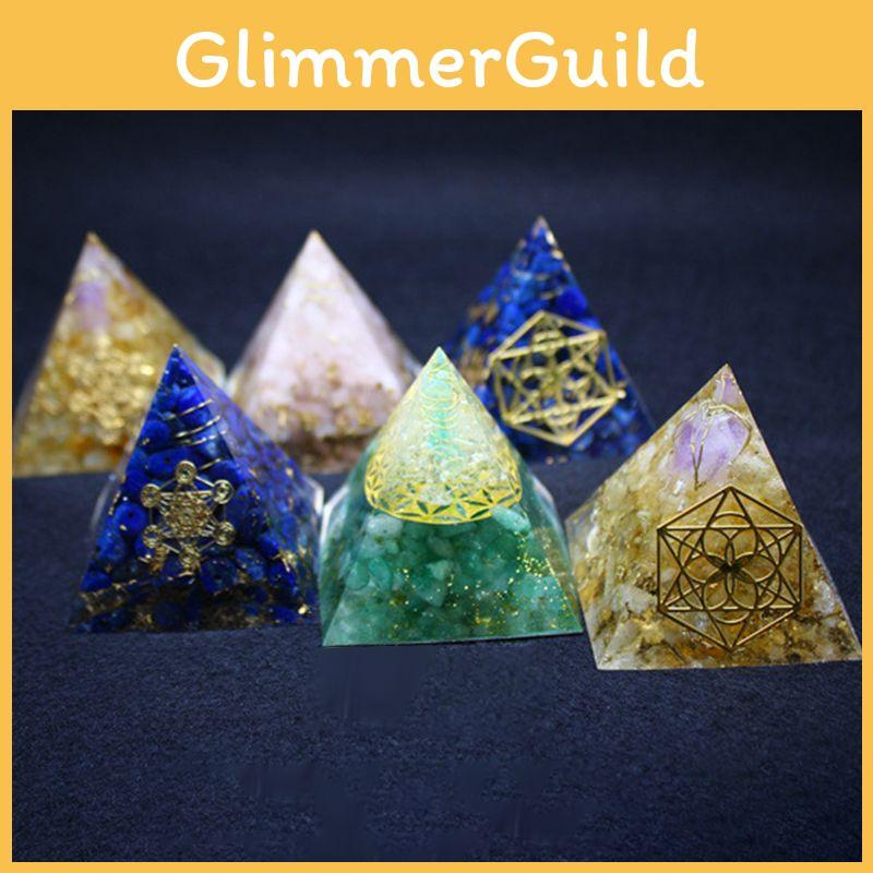 Unique Handmade Orgonite Pyramid With Natural Crystal Macadam For Radiant Home Decor