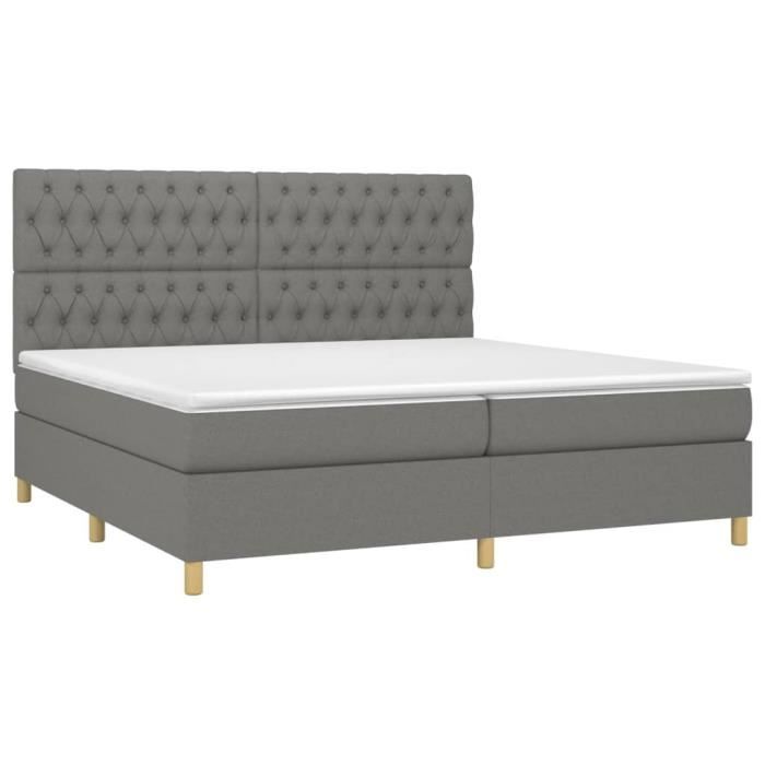 3142602 vidaXL Lit à sommier tapissier avec matelas Gris foncé 200x200cm Tissu