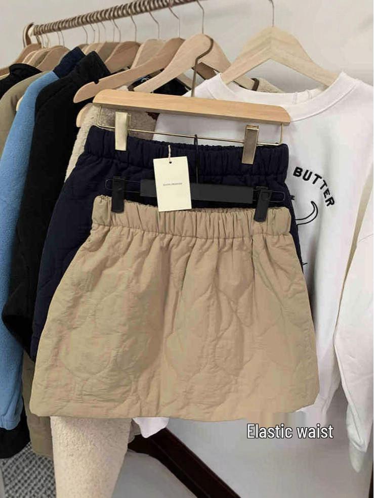 American Diamond Quilted A-Line Mini Skirt for Petite Women, New Autumn/Winter Collection, Warm & Elastic Waist