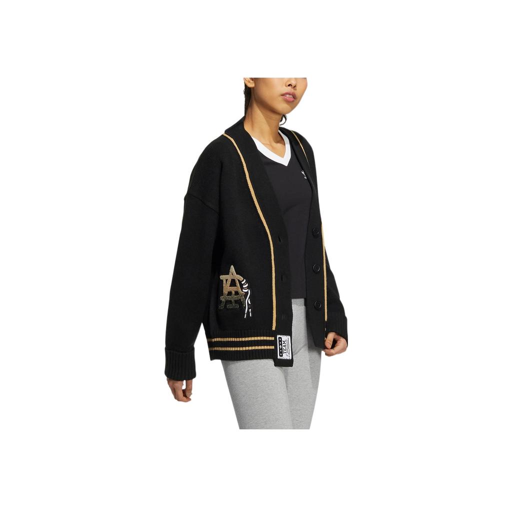 Adidas Originals Solid Color Embroidered Letter Print Sporty Knit Sweater Women Tops Black HS9523