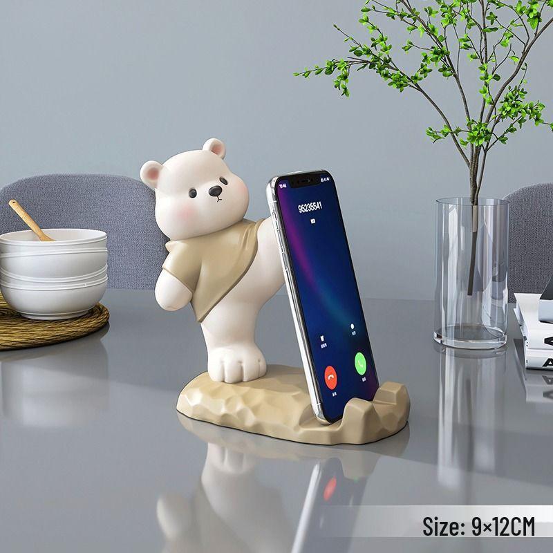 

Cute Bear Phone Holder Desk Ornament - Office Stress Relief Gadget & Gift Eco-friendly Resin Hand-painted