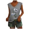 Women's V-Neck T-Shirt Casual Cap Sleeve Vest Print Loose Blouse Fit Tank Tops