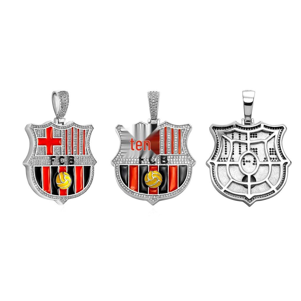 European & American Hip-Hop Football Club Badge Pendant with Colorful Drip Oil - Fan Commemorative Medal Necklace