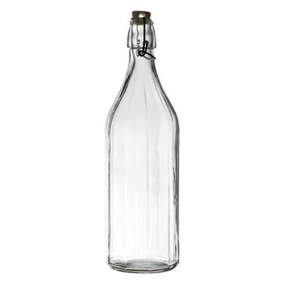 1L Glass Bottle, Smooth Design, With Clip-On Cap