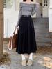 Plus Size High-Waisted Black A-Line Pleated Skirt for Pear-Shaped Petite Women - Mid-Length, Autumn Style