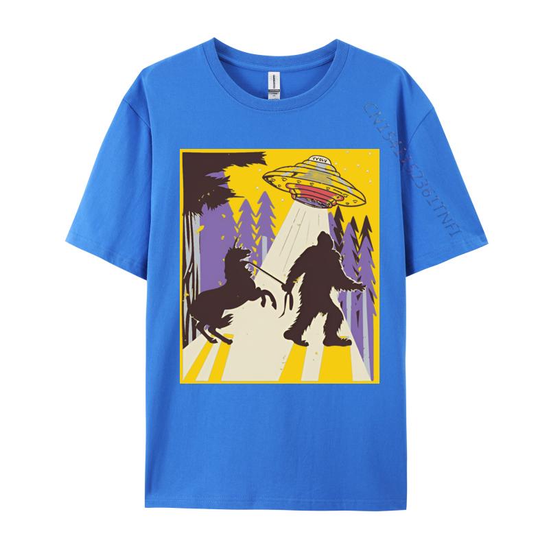 Men Clothing Bigfoot Leading A Unicorn And Ufo Tshirts Vintage Animal Tshirt Printed Tshirt Tops Tees