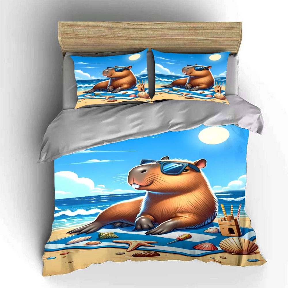 Cool Capybara Beach Bedding Set Bedding Duvet Cover Set Duvet Cover Pillowcases (1 * Duvet Cover 2 * Pillowcases, without duvet insert)