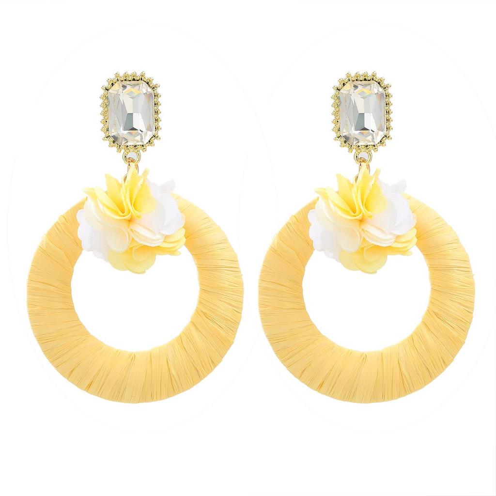 Elegant Round Flower Raffia Earrings - European & American Style