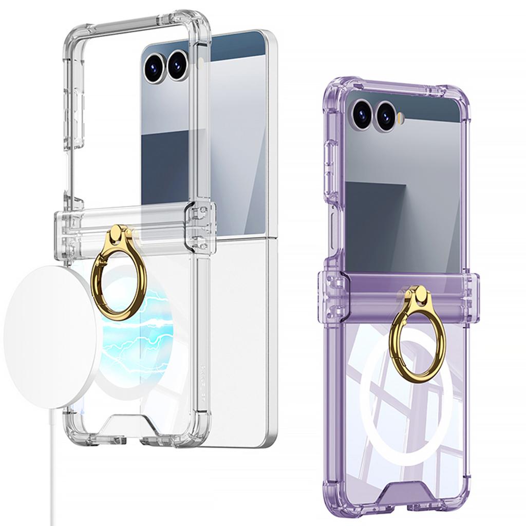 Samsung Zflip7 Mobile Phone Case Transparent Airbag Ring Holder Flip7 Folding Anti Fall Full Cover Case