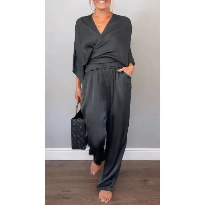 IHUASU Women's Fashion Casual Long Sleeve V Neck Pants Suits