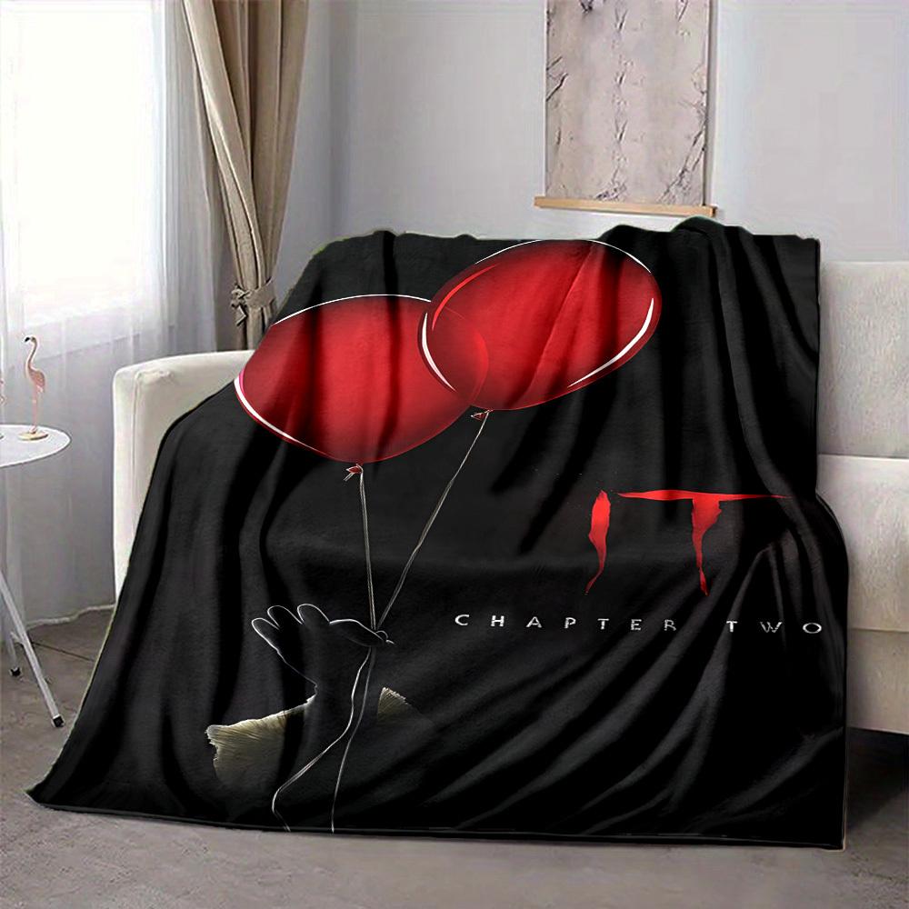 1pc It "Clown" Flannel Throw Blanket - HD Printed Lightweight Soft Warm All-Season Blanket for Sofa, Bed, Travel, Camping 012