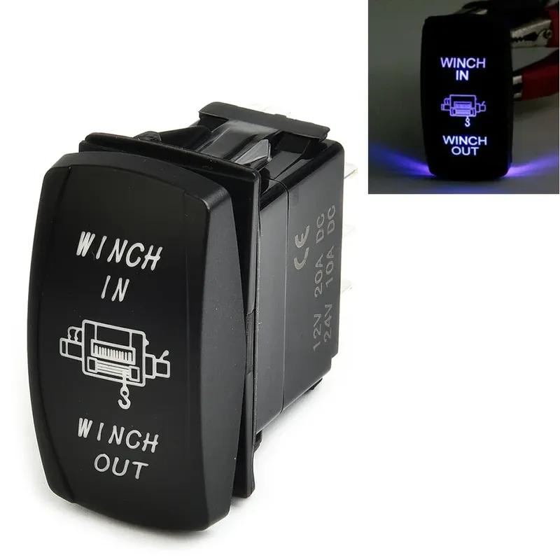 7Pin 20Amp 12V Blue LED Lights Winch In Winch Out (ON)-OFF-(ON) Rocker Switch Momentary LED Switch Momentary Toggle Rocker