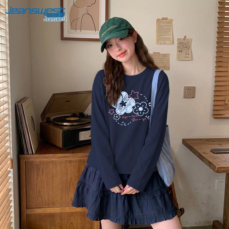 Jeanswest Women's 2026 Autumn Pure Cotton Casual Long-Sleeve T-Shirt