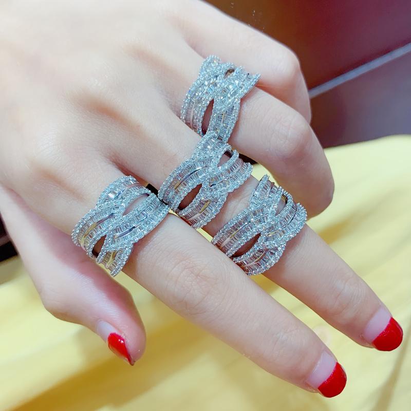 Huitan Bling Bling Women's Wide Rings Full Paved Brilliant CZ Stone Gorgeous Bride Wedding Party Accessory Twist Fashion Jewelry