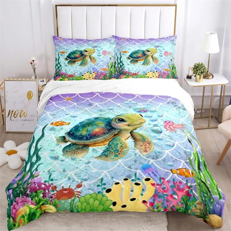 Cute Turtle Dolphin Beautiful Fish Duvet Cover Set Printed Bedding Set Double Queen King Size 2/3pcs,Bettbezug