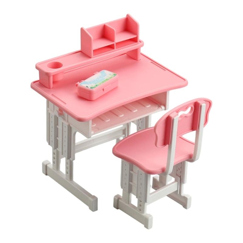 Study Desk Chair Miniature Furniture Model For Kids Early Education Furniture 1/12 Doll House Scene Setting Accessories